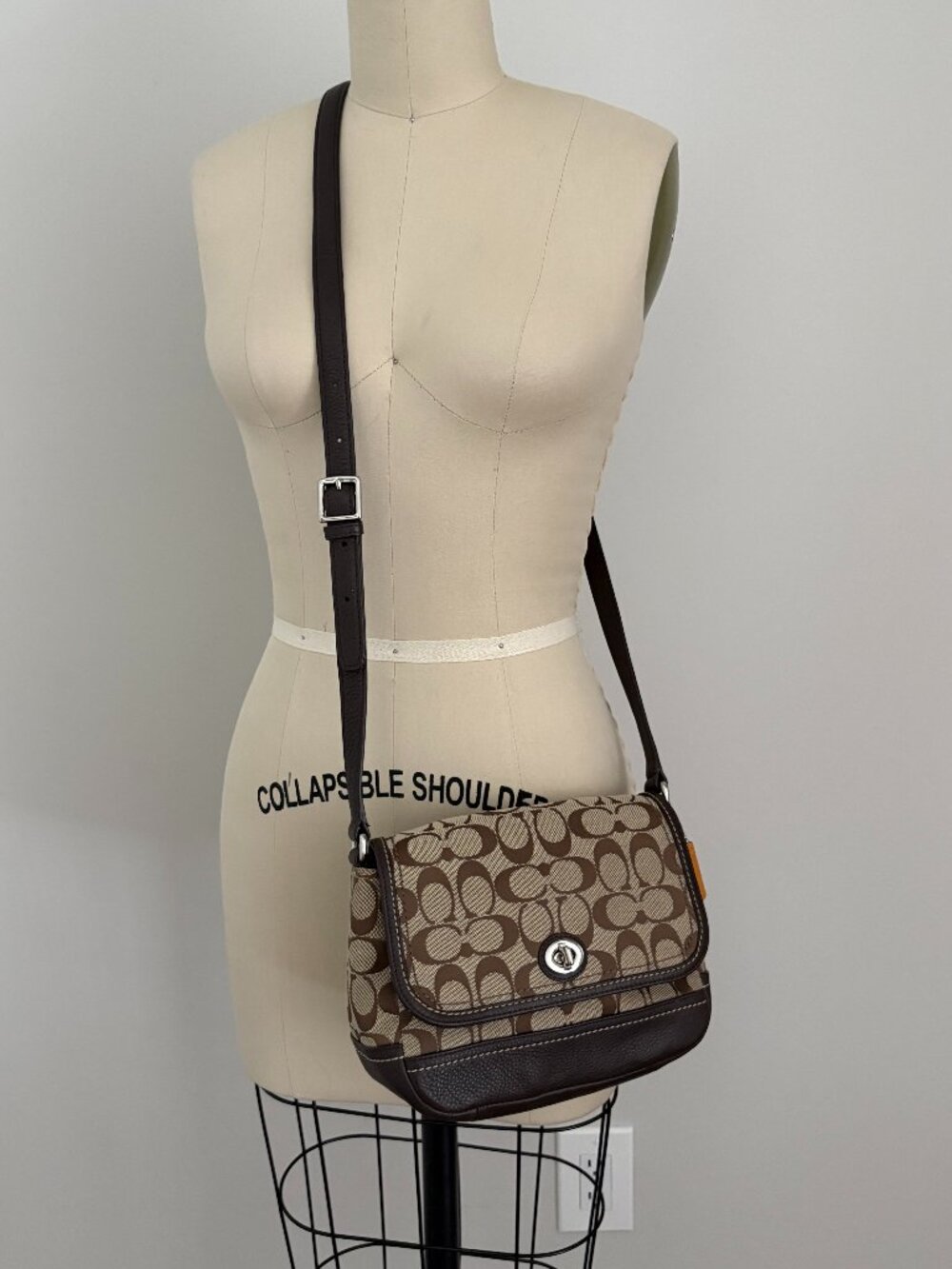 COACH Signature Jacquard Turnlock Flap Crossbody Bag Brown Boho Mini Y2K Preppy
